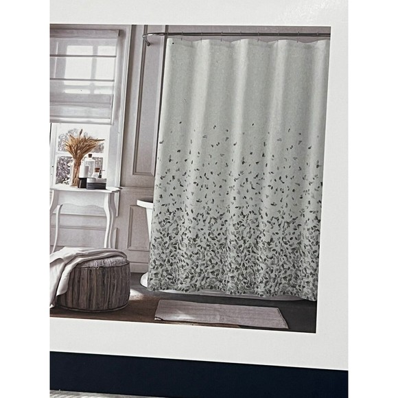 Tommy Hilfiger Stained Glass Leaves Cotton Fabric Shower Curtain Gray Wh… - Picture 3 of 7